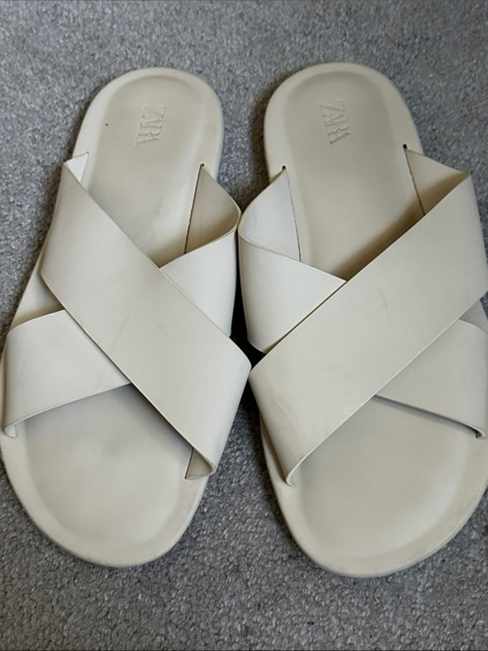 ZARA Cream Cross-Strap Slide Sandals 41